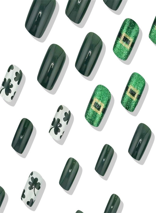 تايلامي مجموعة أظافر تايلايمي اللاصقة لعيد القديس باتريك، 24 قطعة، بتصميم أيرلندي أخضر على شكل نبتة البرسيم، مع لاصق أظافر جيلي ذاتي اللصق، أظافر صناعية أكريليك تغطي كامل الأظافر للنساء (142) - Image 3